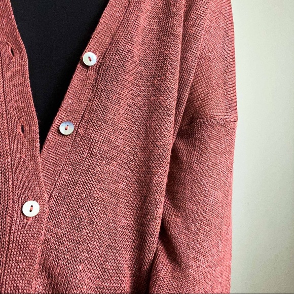 NWT oversized button linen cardigan in brick - Picture 2 of 10